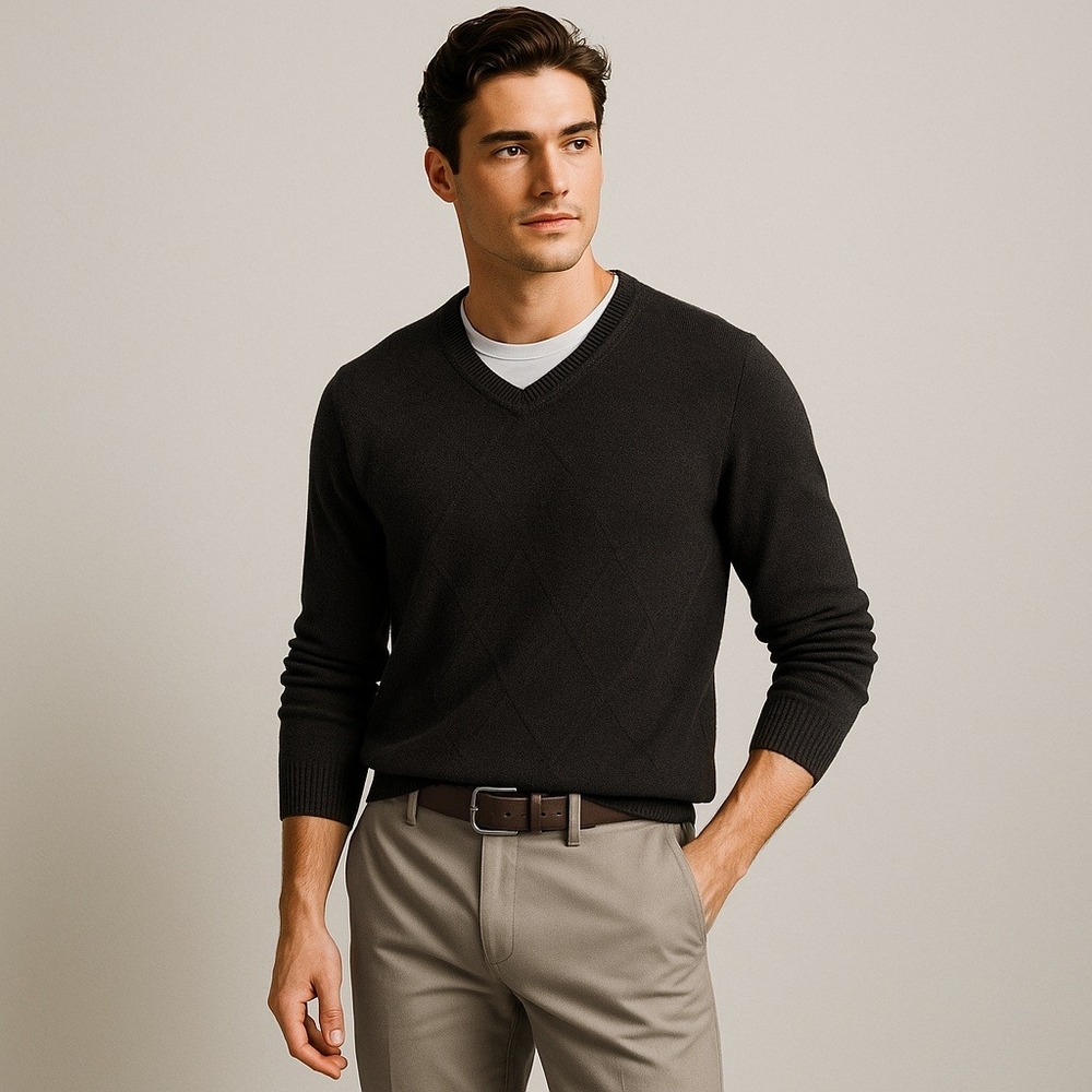 Dockers Mens‎ V-Neck Sweater Long Sleeve Knit Pullover Grey Casual Large L